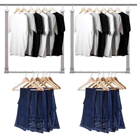 STORAGEIDEAS Hanging Closet Rod, 17-28In Adjustable Width and Up to 32In Height Adjustable Closet Rod Extender, Double Closet Rod Hanging Bar, Space-Saving Tension Hanging Organizer, Webbing, 2 Pack Cover