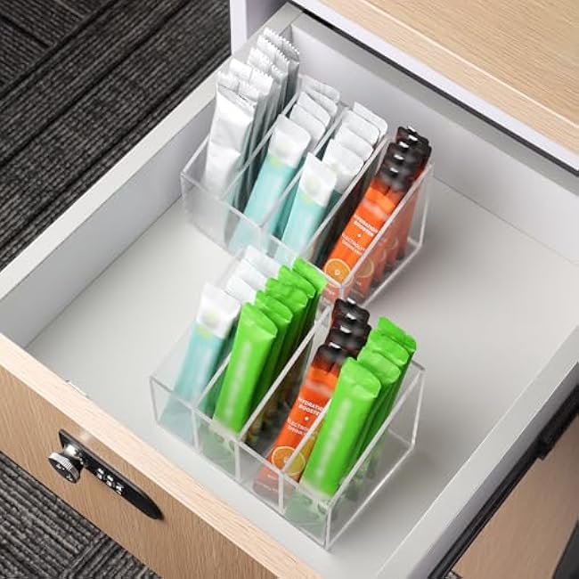 Water drink Packet Holder Water Flavor Packet Storage Container Water Flavor Packet Organizer Storage Basket Acrylic with Removable Dividers for Storage Bins for Refrigerator Organizer Bins Cabinets