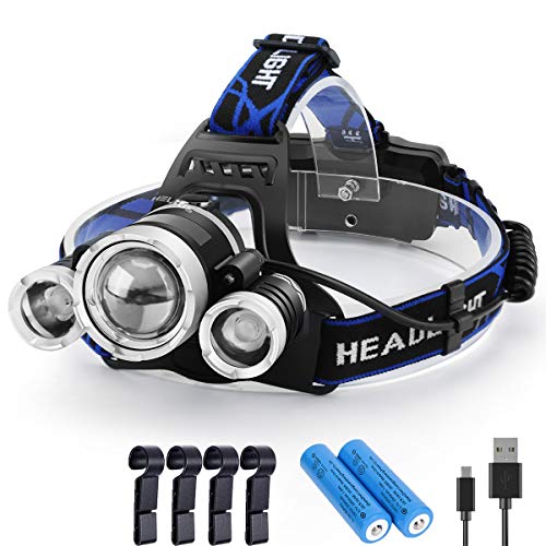 KENSUN ヘッドライト usb充電式 12000ルーメン センサー 電気出力 電量ディスプレイ可能 4モード 固定 ヘルメット ライト クリップ 4個入り