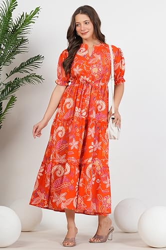 Image of Monique Brand Women's /Girls Cotton Kurta for Women Floral Printed Regular Fit Anarkali Kurta ||Floral Flared Western Dress