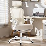 Ergonomic Office Chair with Footrest,Ultra Thick Reclining Office Desk Chair with Adjustable 2D Lumbar Support and Headrest,Spring Cushion,High Back Premium Mesh Computer Chair Office Chairs,Cream