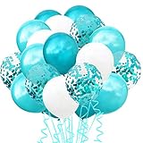 TOPWINRR 60 Stück Helium Party Ballon Hochzeit Deko Luftballons Geburtstag Kinder Latex Konfetti Ballons Dekoration (TF Blau)
