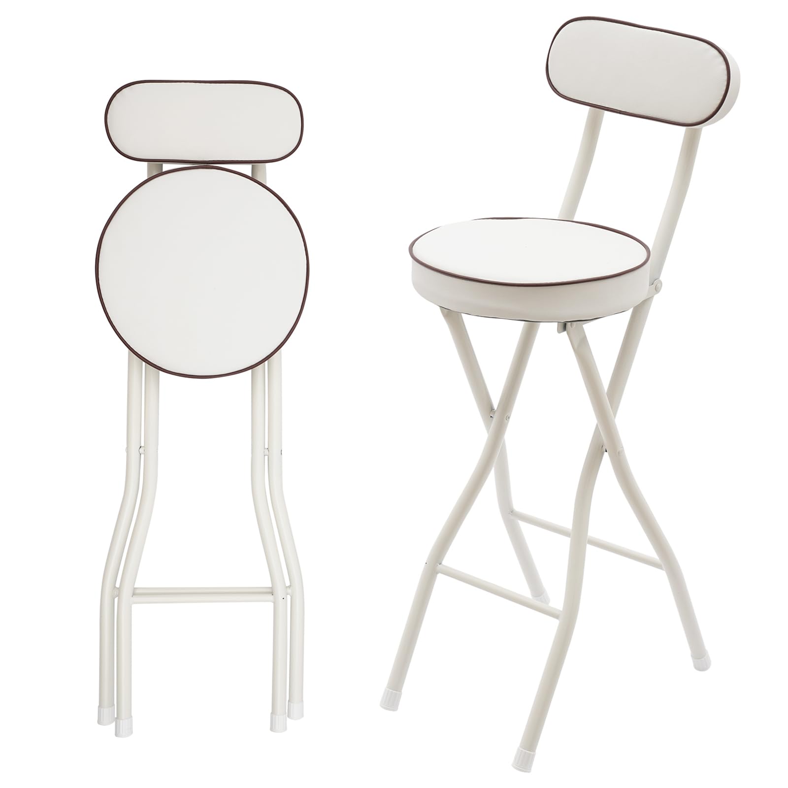 Set di 2 sgabelli da bar pieghevoli, altezza seduta 65 cm, sgabello rotondo e imbottito fino a 125 kg (bianco)