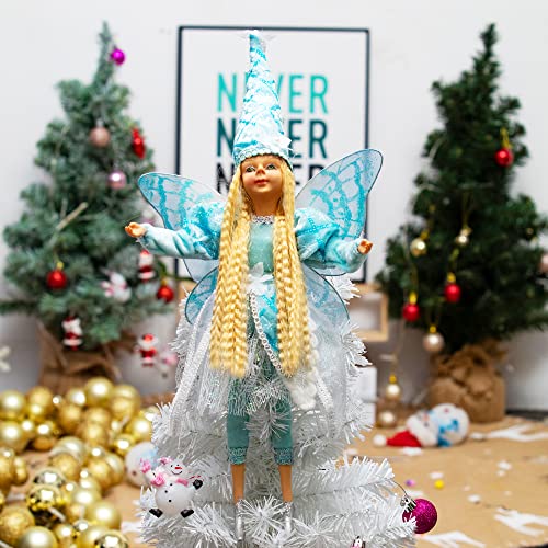 Yimiyaa 16" Fairy Christmas Tree Decorations,Handmade Elf Ornament,Golden Elves Home Decor，Doll With Angel Wings For Girl,Holiday Collectible Figurines(Light Blue) #TOP4