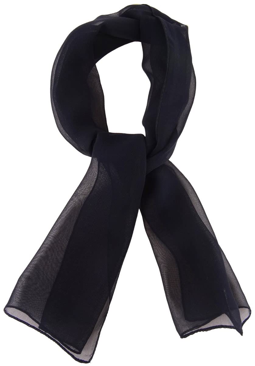TigerTie Foulard Soie Uni Noir - Kerchief Chiffon 80 X 21 Cm - Accessoire Élégant 100% Soie Naturelle