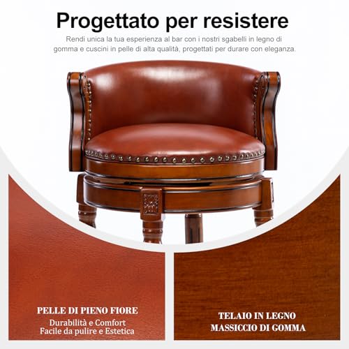 Image of Cow top Leather Wooden Bar Stools, 29.5 inch Bar Height Bar Chair with Back, 180 Degrees Swivel Barstools Chair for Home Kitchen Counter,Dining Room (Brown 1pc, Bar Height-Seat Height 29.5 inch)