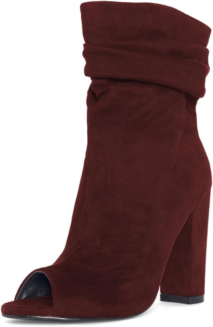 FSJ Women Slouch Peep Open Toe Ankle Boots Chunky High Heel Side Zipper Fashion Booties Stylish Evening Parties Shoes Size 4-16 US