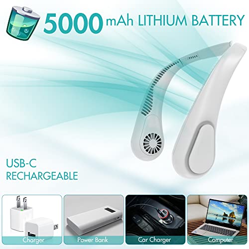 Portable Bladeless Neck Fan, 5000mAh Rechargeable Battery, 3 Speeds, Workout Essential, 360°Airflow, Twistable, Personal Wearable Neck Fan for Sports Outdoor Indoor, Gifts for Man Woman Family - Image 3