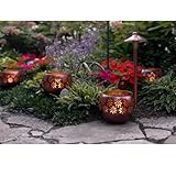 Original Solar Fire Bowl 8” (4-Pack) Decorative Metal Solar Patio Light with Flickering Flame, Waterproof Dusk-to-Dawn Garden Lantern in Bronze/Copper Finish