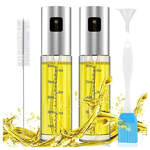 GeeRic Pulverizador de Aceite Cocina, Pulverizador Aceite de Oliva Spray Cristal Botella de Vidrio de Grado alimenticio de 3.4 onzas Capacidad para 2PCS Dispensador de Aerosol de vinagre y Niebla