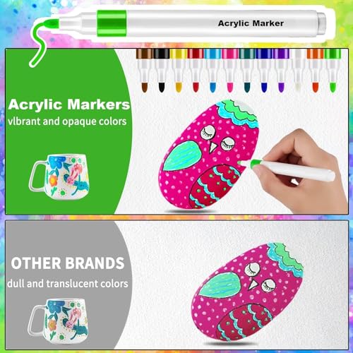 Image of Amitasha 48 Colors Acrylic Fine Point Markers Paint Pen for Wood, Canvas, Stone, Rock Painting, Glass, Ceramic Surfaces, Diy Crafts Making Art School Supplies