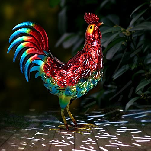 Kircust Solar Metal Rooster Animal Lights Garden Sculptures Art Decor, Outdoor Led Light Color Chicken Statue For Farm Patio Lawn Back Yard Home Decorations,13.98" Wx5.9 Dx16.74 H #TOP1