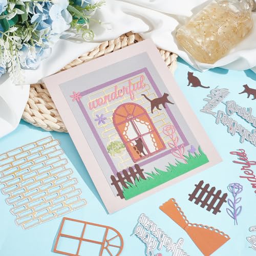 INFUNLY Cerca de gravação de fundo de parede de tijolos com palavras e recortes de feliz aniversário