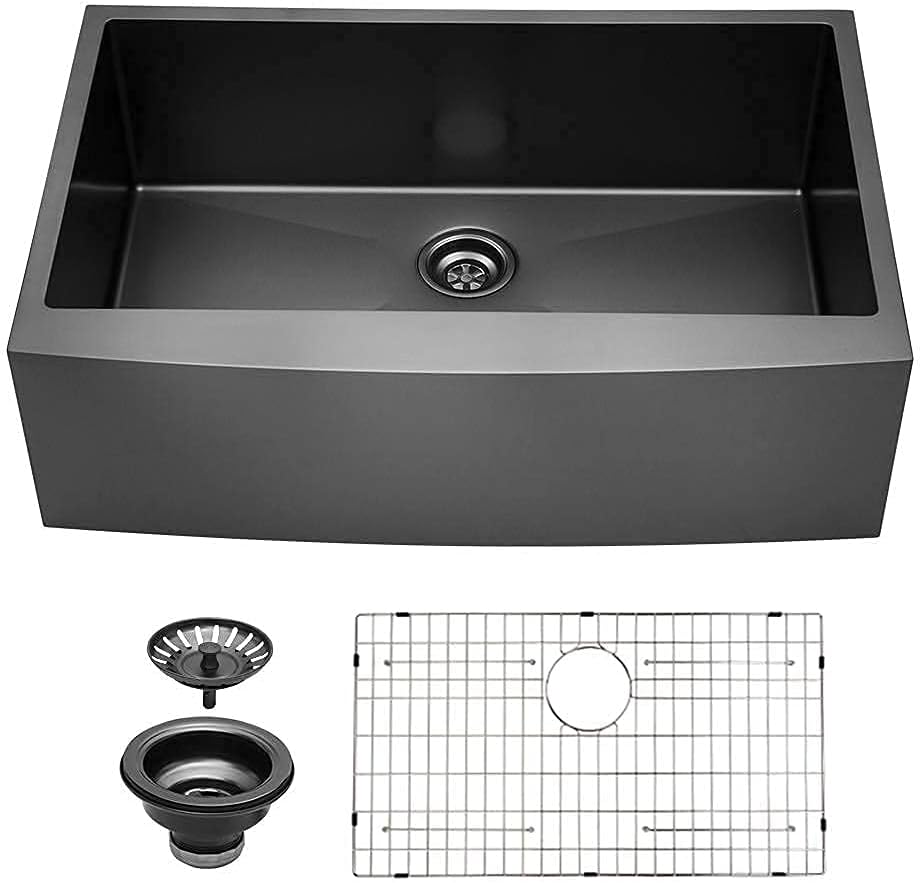 Black Friday 🔥 36 Farmhouse Sink - Sarlai 36 inch Kitchen Sink Apron Front Gunmetal Matte Black/Dark Gray Stainless Steel 16 Gauge Deep Single Bowl Kitchen Farm Sink