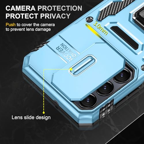 Image of Polycarbonate Slide Camera Cover with Ring Holder Mobile Phone Back Cover for Samsung Galaxy A16 5G (Blue)