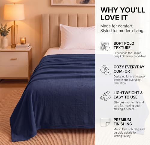 Image of HOMEKART 300 TC All Season Solid /Plain Lightweight Polar Fleece Single Bed Blanket (152 x 230 cm), Blue