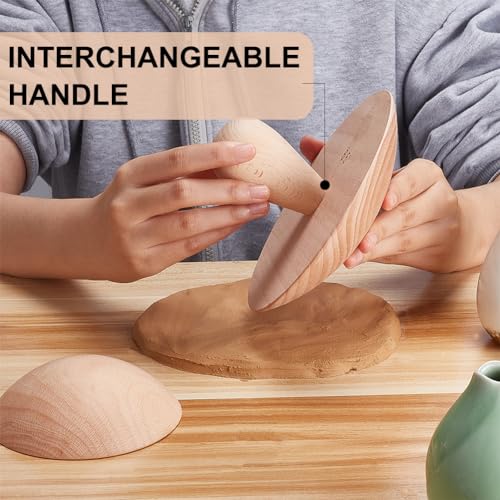 BENECREAT 2 Sets Pottery Wooden Clay Tools includ 11.4cm and 16.5cm Wooden Ceramic Top s 4 Inch/10.2 cm Interchangeable Handles for Making Bowls and Plates Craft DIY - Image 3