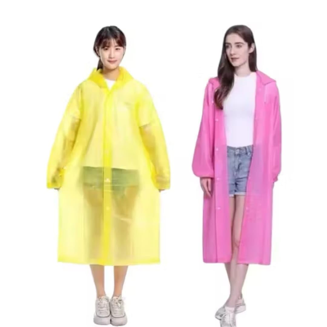 Natani Traders EVA Raincoat with Hood, Waterproof Rain Poncho, Long Length, Available in Yellow and Pink, 47x28 Inch (Pack Of 2)-image-12
