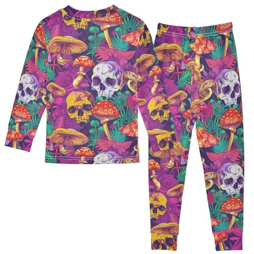 Fustylead Vivid Psychedelic Mushrooms Flower and Skull Pajamas Cotton Sleepover PJ Set Long Sleeve Lounge Wear2