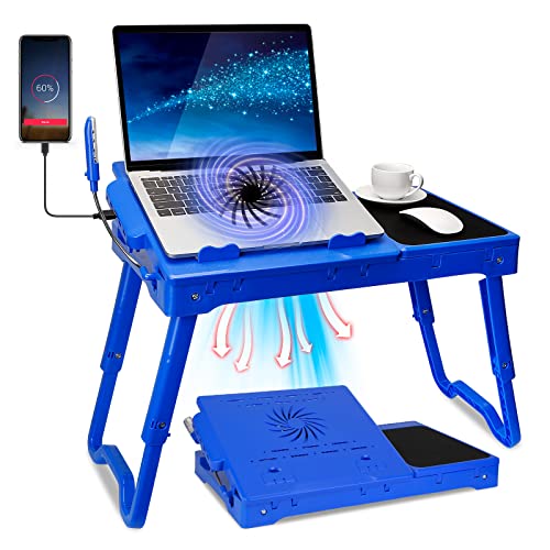 Laptop Desk para cama portátil ajustable con ventilador USB azul