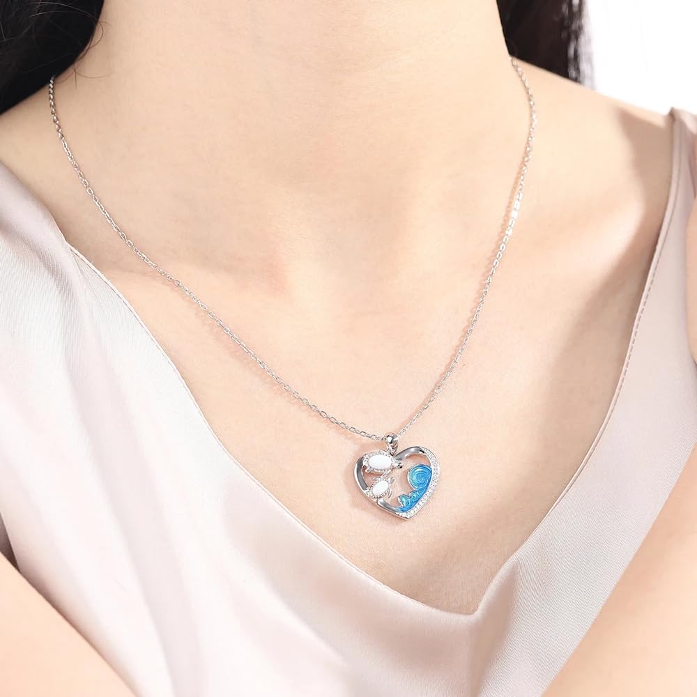 Collar de Tortuga de abulón de Plata de Ley 925 para Mujer, Gargantilla con Dije de Tortuga para Madre e Hija, Collar de Tortuga Hawaiana, Lindo Colgante de Tortuga de Animal del océano, Collar de