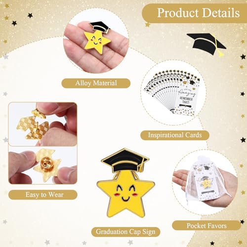 Bucherry 150 Pcs Graduation Gifts Smile Lapel Pin Graduation Cap Pocket Token Inspirational Cards Organza Bag (Cute Style)3