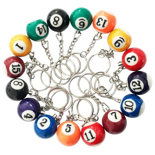 Porte-clés Boule de Billard mini lot de 16 pour décoration et clés