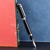 Lanxivi Duke D2 Fountain Pen Black Silver Trim Fine Nib with Additional Fude Nib (Bent Nib) and Converter Calligraphy Art Pen Set