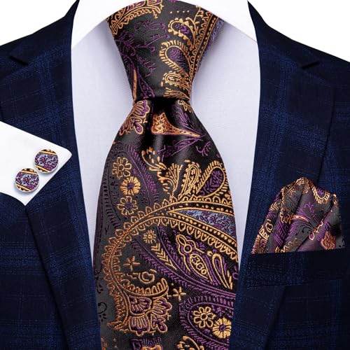 Image of Hi-Tie Mens 70inches Tie Set Extra Long Necktie for Men Cufflinks Handkerchief Big Tall Men Business Wedding