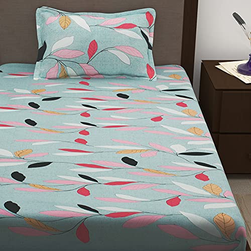 Image of Story@Home 210 TC Spark Collection Single Bedsheet Cotton Combo with 2 Pillow Covers | Grey & Peach | Floral (Bedsheet : 145 X 225 cm & Pillow Cover : 40 X 60 cm)