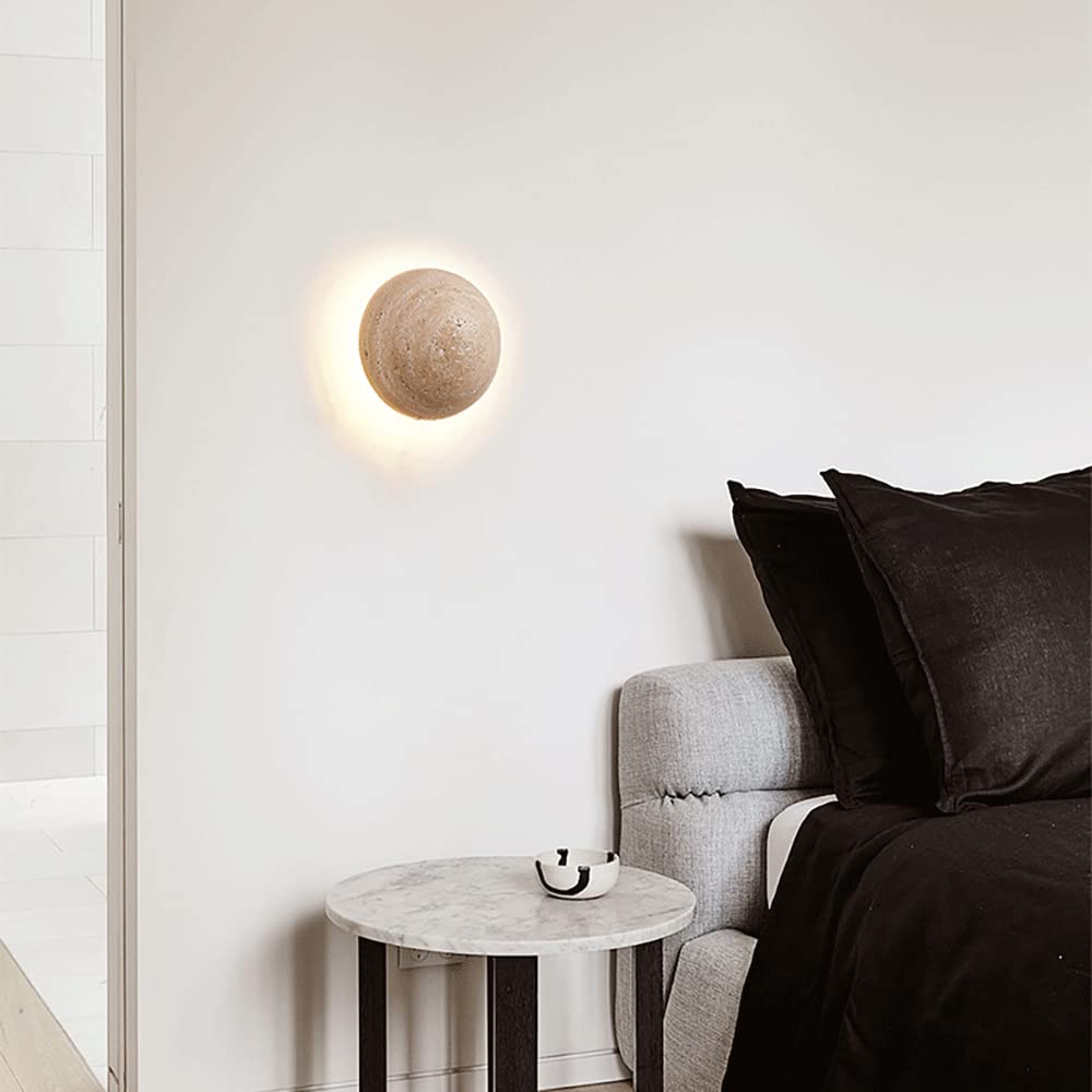 Lampa ścienna do wnętrz z jedną główką z marmuru, lampa ścienna z żółtego kamienia z metalową podstawą, lampka nocna, nowoczesny reflektor LED do przedpokoju, salonu, klatki schodowej 15W