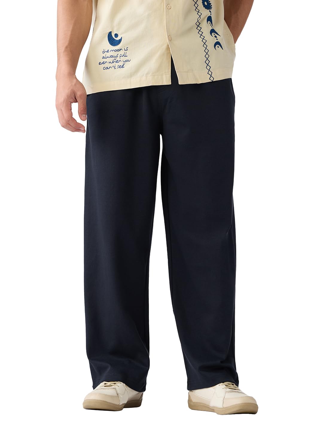 the souled store Solids: Deep Navy Blue Men and Boys Drawstringed Cotton Blend Super Baggy Fit Korean Joggers-picture-30