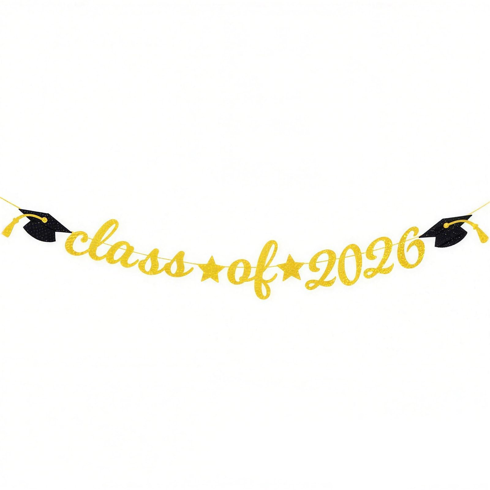 Class of 2026 Graduation Banner, Black Gold Glitter Congratulations Banner for Graduation Party, 2026 Senior High School College Classroom Decorations