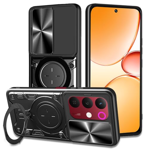 Image of AESTMO Armor realme 15X 5g / C85 5g Bumper Back Case Cover | Ring Holder & CD Pattern Sliding Camera Shutter Cover | Back Case Cover for realme 15X 5g / C85 5g (Black)