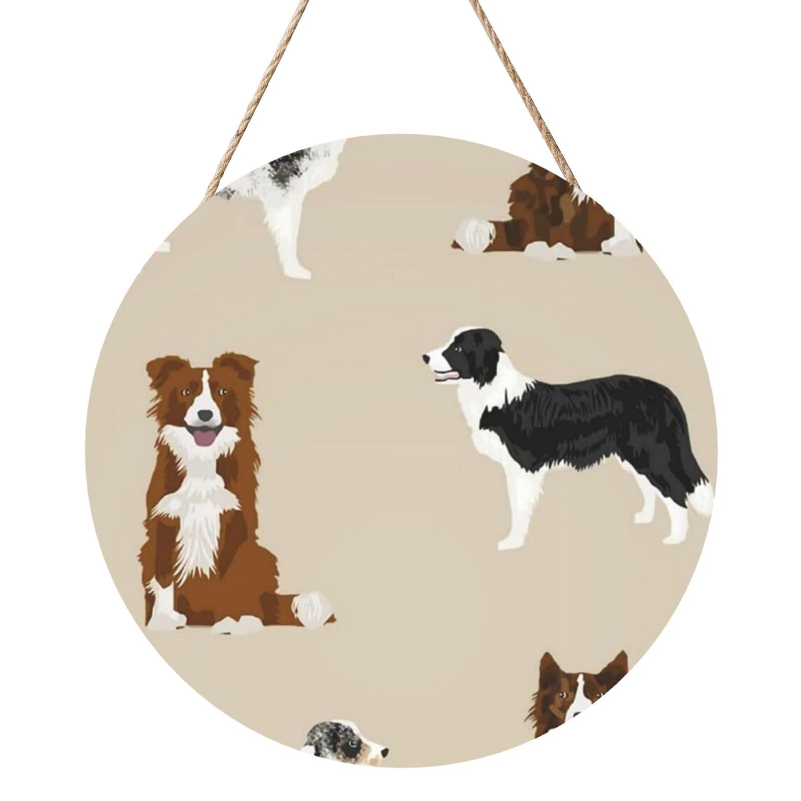 InOmak Border Collie Mixed Basic Dog Breed Border, Round Wood Panel Painting 12 in, Wall Hanging Painting For Home