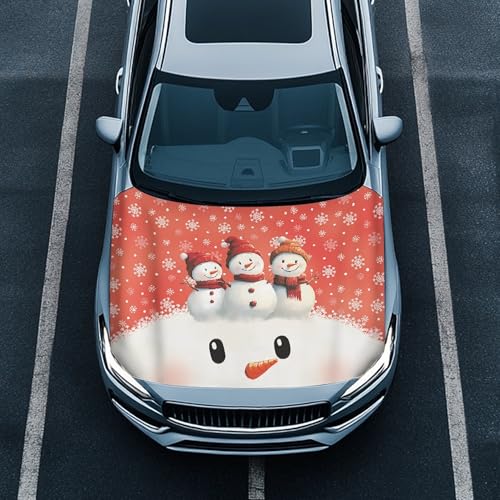 NDISTIN Cute Snowman Car Hood Cover Protector Soft Hood Covers for Cars Easy to Install Car Hood Cover for Winter Christmas Car Hood Banner Xmas Auto Accessories