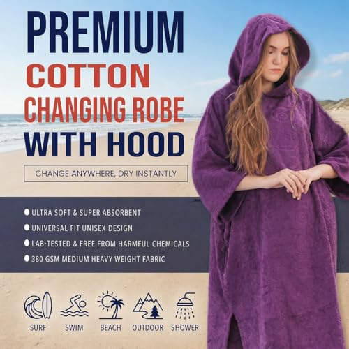Image of ALLEN & MATE 100% Cotton Hooded Surf Poncho Changing Robe - Quick Absorbent Changing Towel with Pocket for Surfing Men Women