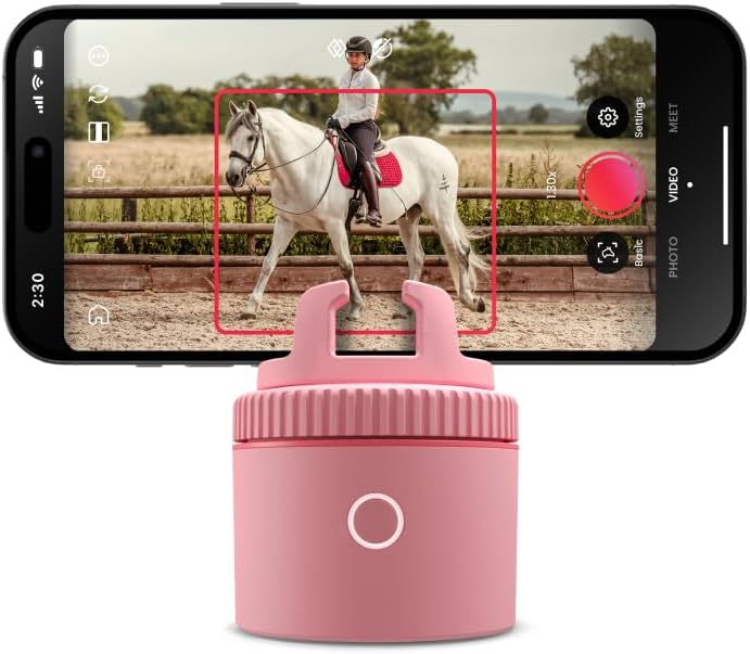 pivo equestrian pod standalone auto tracking phone holder, face, body & horse tracker, 360° rotation, 6 speed, stand for video recording (pink)