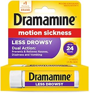 Dramamine Motion Sickness Less Drowsy, Travel Vial, 8 Count ( Pack of 1)