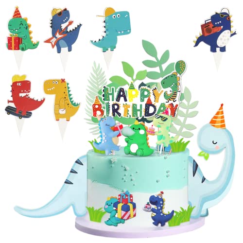 43 Pieces Dinosaur Cake Topper Decorations Dinosaur Cupcake Toppers Cute Dino Happy Birthday Cake Topper For Boys Baby Kids Birthday Party Supplies Favors #TOP2