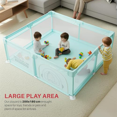 Image of Baybee 200 x 180 Cm Kids Playpen for Babies | Foldable Baby Play Area Indoor Setup with Zipper Door | Portable Baby Activity Playards for Toddlers | Outdoor Play Pen for Kids for 0-5 Years (Green)