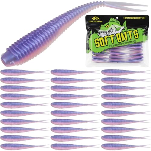 LUCKYFISHING Soft Plastic Baits Forked Tail Fishing Soft Bait for Bass Walleye Trout Crappie Lures...