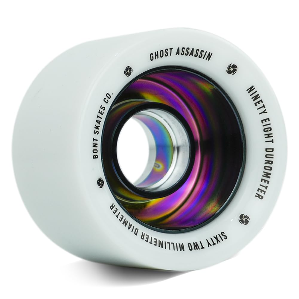 Bont Ghost Assassin Roller Skate Wheels | 62mm 98A | Aluminum Hub | Jam & Speed Skating | Indoor | Set of 4 wheels | White