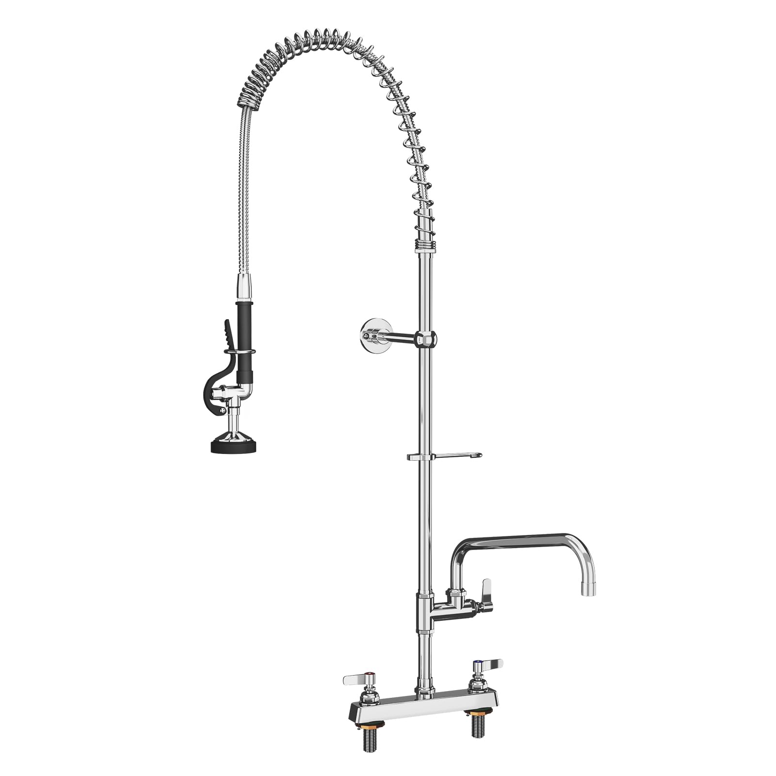 MOOTACO Commercial Kitchen Pre-Rinse Spray Tap, 8" Double Center Pedestal Pre-Rinse Kitchen Faucet,Flexible Spring Neck,Wall-Mount Pull Out Flexible Hose Spray Tap for Sink Kitchen Tap