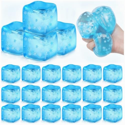 Image of Gemscream 24 Pcs Stress Cube Bulk Slow Rising Ice Cube Stress Balls for Adult Sensory Squeeze Cubes Birthday Gifts for Anxiety Relief Party Favors Goodie Prizes (Blue)