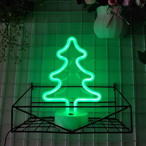 Image of JYWJ Neon Signs with Holder Base,USB or 3-AA Battery Powered Neon Light,LED Table Decoration,Bedroom Wall Decoration,Birthday Gift,Wedding Supplies Business Gift (Christmas Tree)