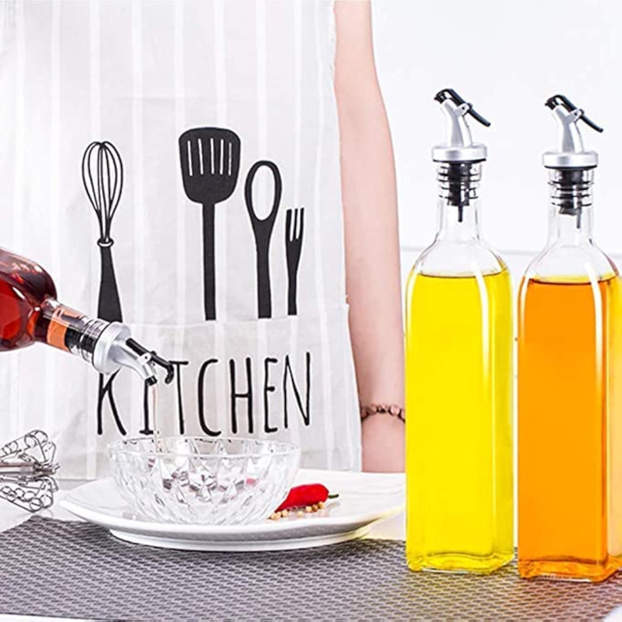KREZON Glass Oil Dispenser & Vinegar Dispenser Set, Kitchen Essentials