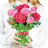 Pop Up Flower Card, 3D Greeting Card – Red Rose Bouquet – For Wife, Girlfriend – Romantic Gift for Anniversary, Valentine’s Day