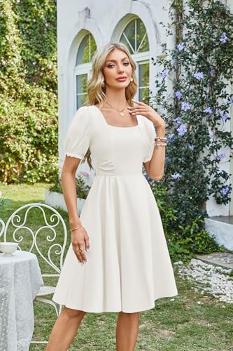Image of Belle Poque Women's Vintage Midi Cottagecore Cocktail Dresses | Belle Poque Women's Vintage Cottage Core Dress,A-line,Midi,Square Neck,Homecoming Dress,Cocktail Dress,Sun Dress