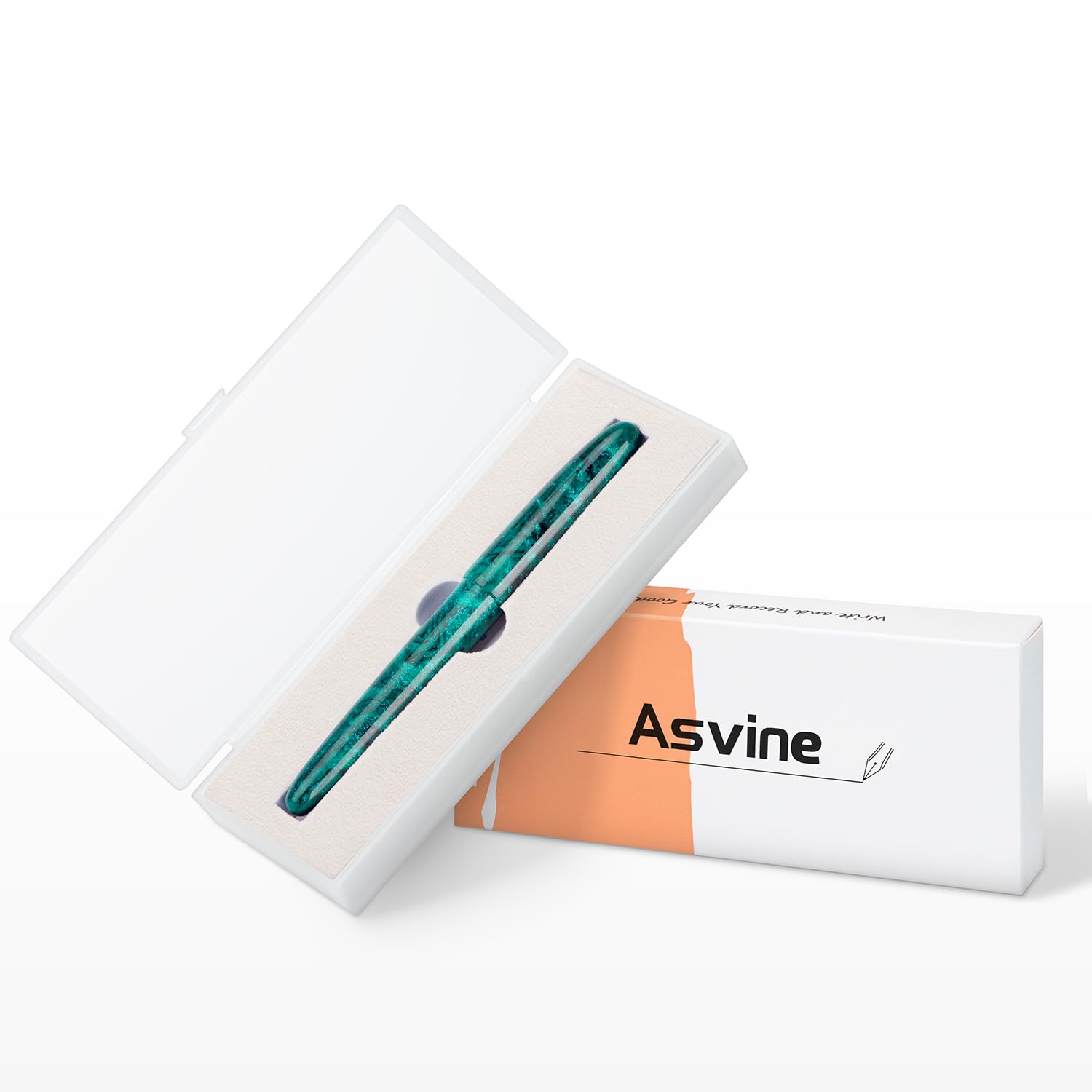 Asvine Penna stilografica C80 n. 8, pennino da 1,1 mm, penna grande per calligrafia, disegno artistico, con convertitore, set da collezione (verde glitterato)